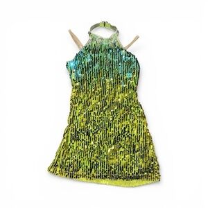 Revolution Dancewear Kids CL Childs Large Sequin Costume Dress - Green and Blue